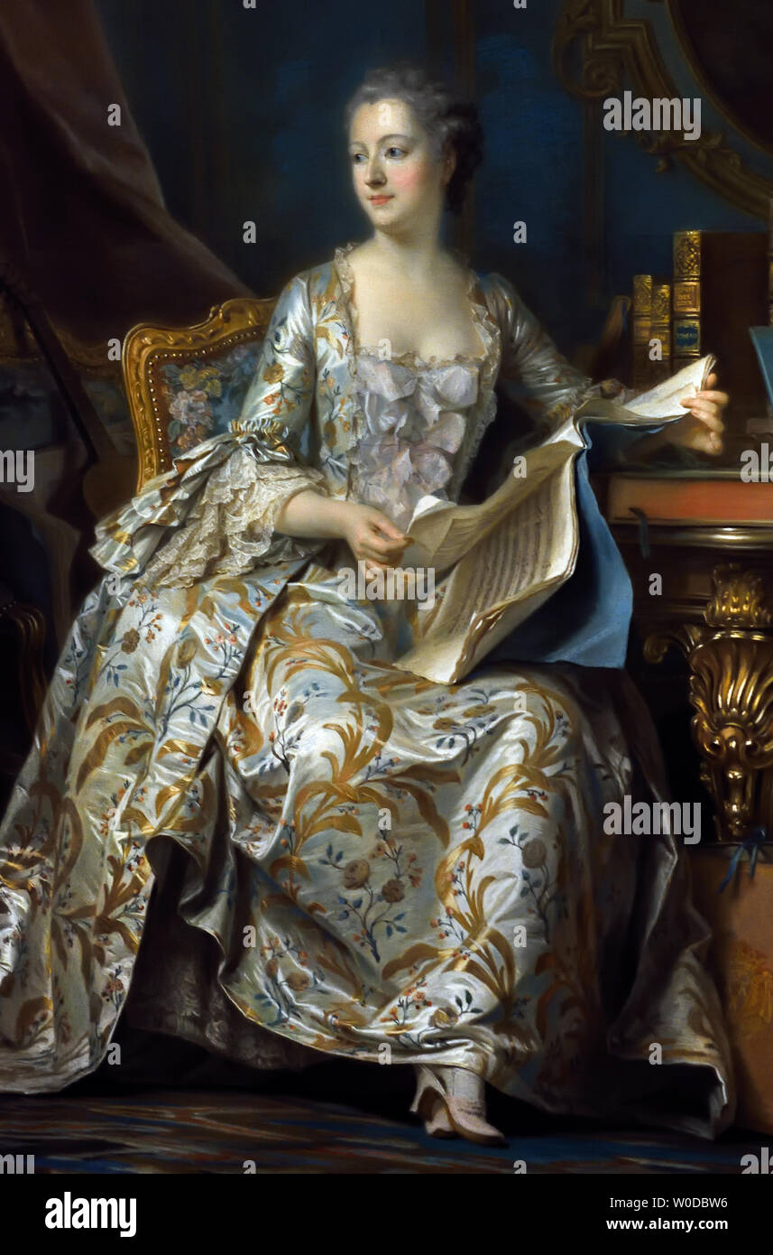 Maurice-Quentin DELATOUR Saint-Quentin, 1704 - Saint-Quentin, 1788 Jeanne Antoinette Lenormant d`Etiolles, The Marquise de Pompadour ( The favorite of Louis xv is seen in its interior but his portrait is very official appearance. Madame de Pompadour is represented holding scores of music and surrounded by evocations of her first role, that of protector of the Arts.) France, French, Stock Photo